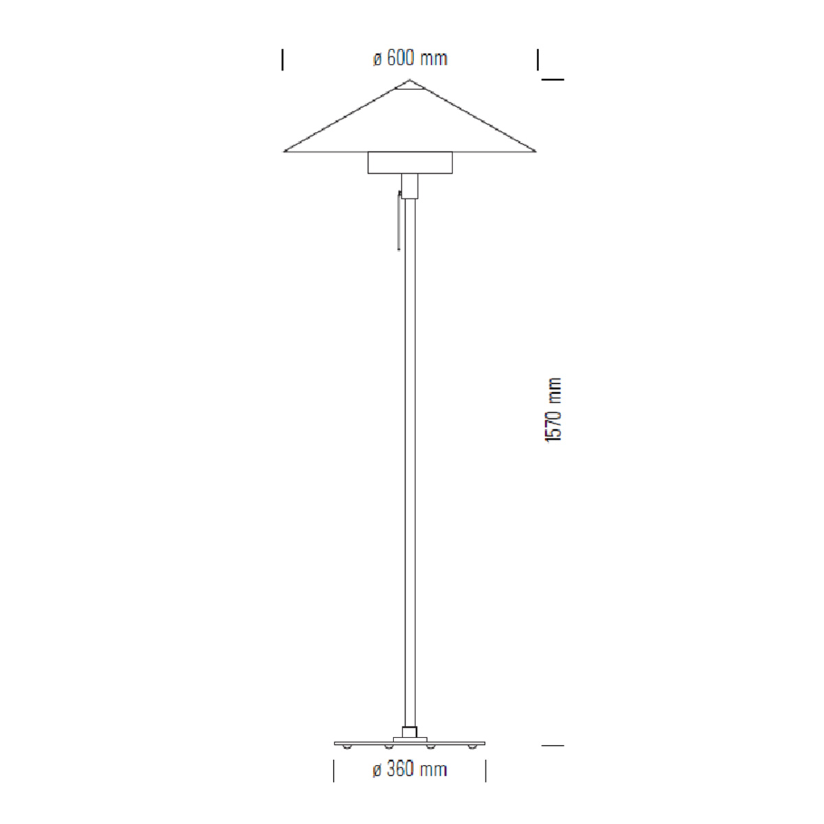 Tecnolumen Wagenfeld Stehleuchte WSTL 30, Maßzeichnung