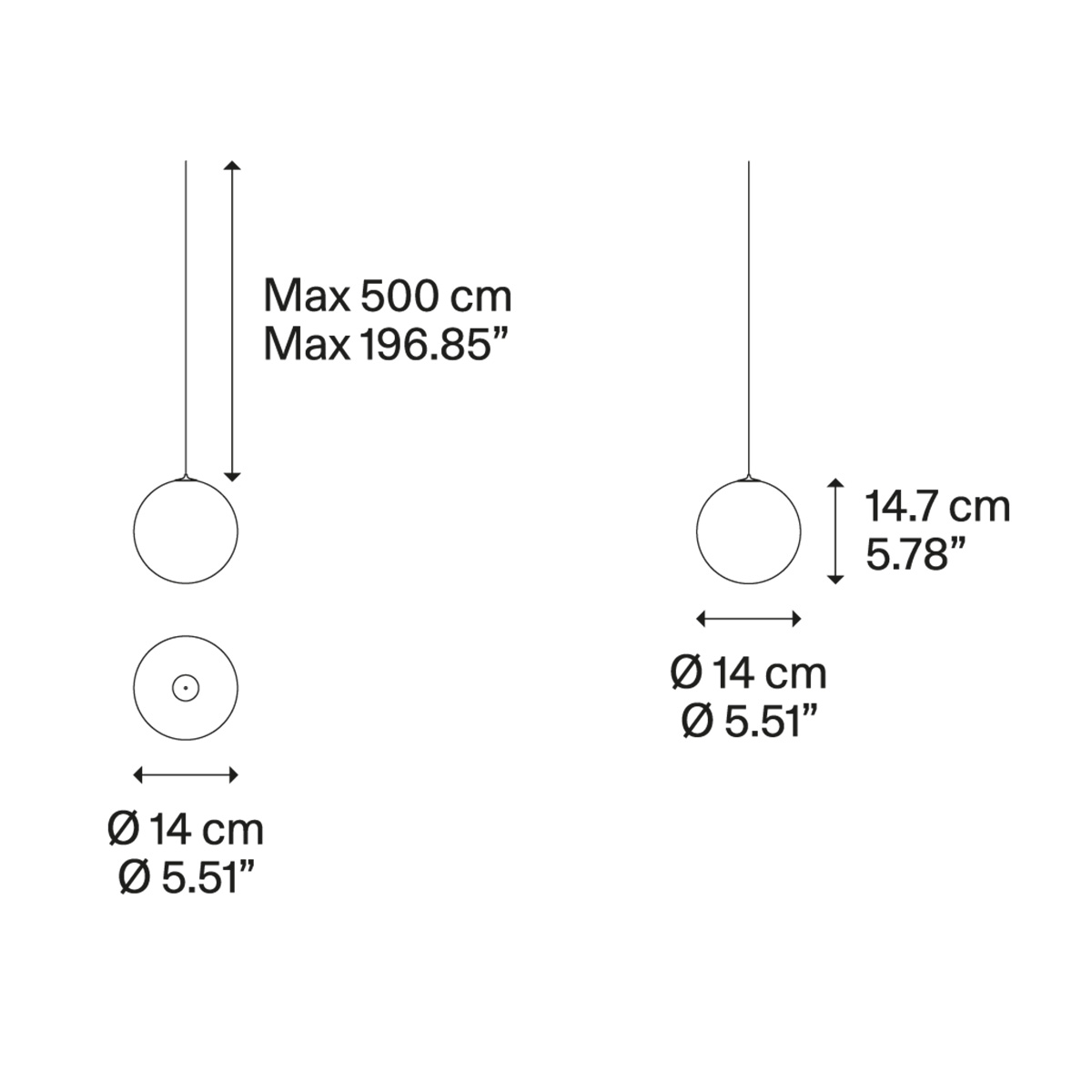 Lodes Random Solo 14 LED Pendelleuchte, Maßzeichnung