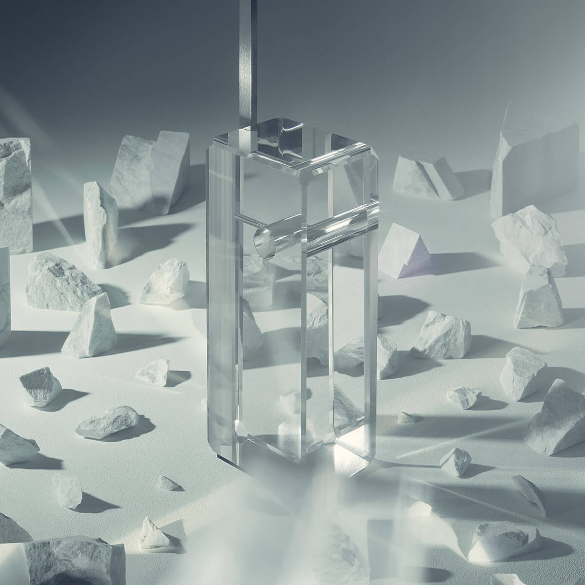 Flos Arco K 2022 Limited Edition Bogenleuchte, Edelstahl, Sockel: Kristallglas (©Mattia Balsamini)