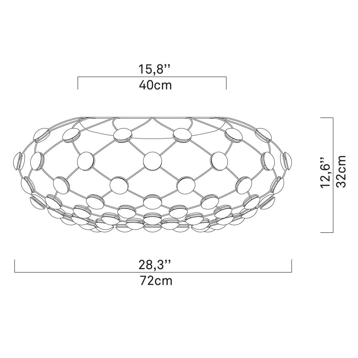 Luceplan Mesh LED Soffitto, mit Casambi, Maßzeichnung
