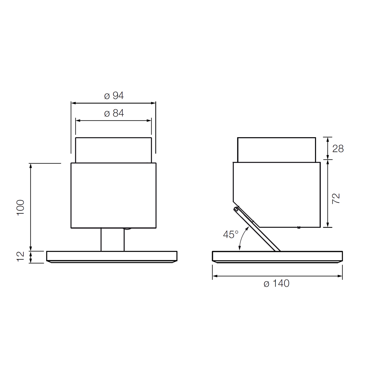 Occhio lui basso Zoom LED Boden- / Tischleuchte, 2700 K, Maßzeichnung