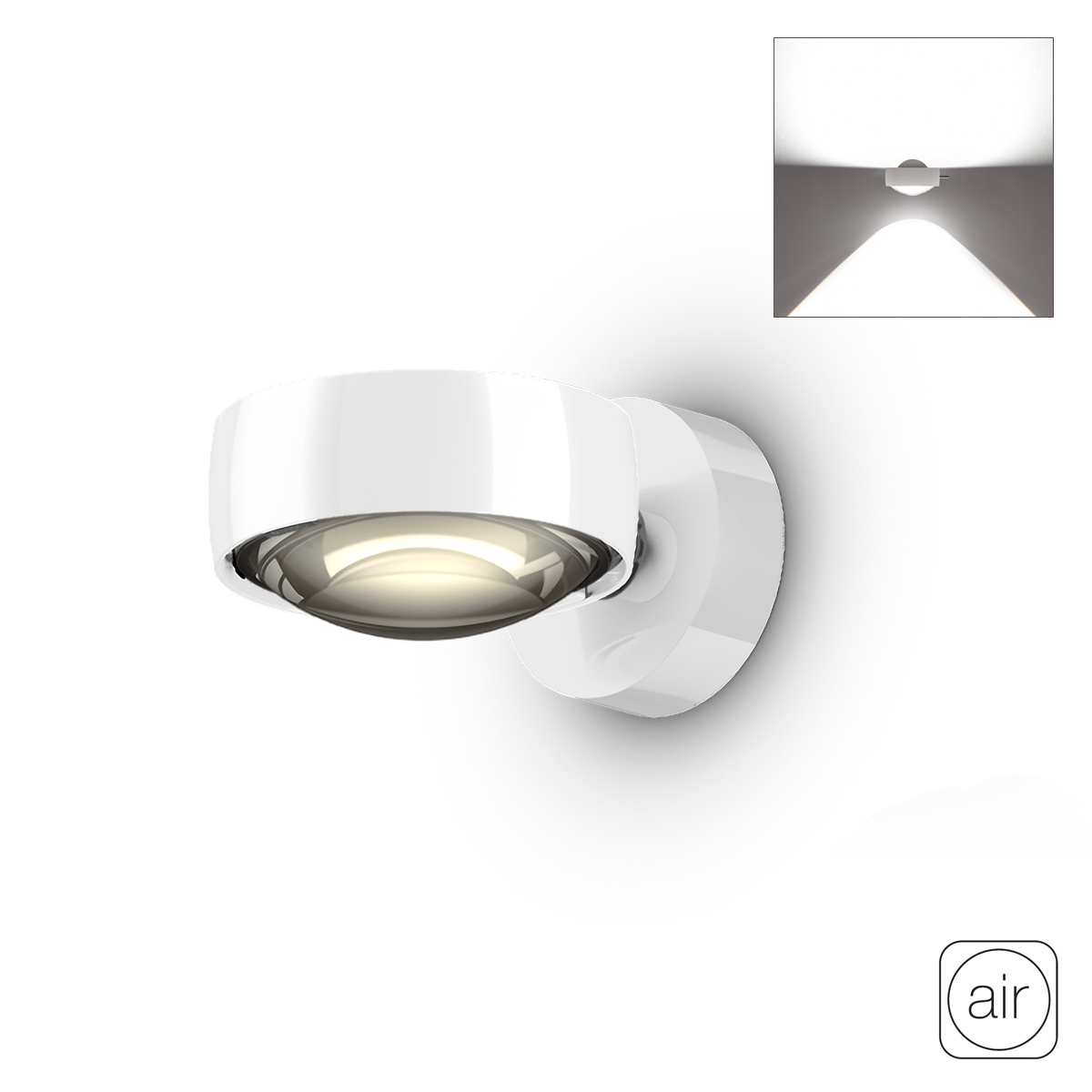 Occhio Sento E verticale up "air" LED Wandleuchte, 2700 K, Chrom / weiß glänzend