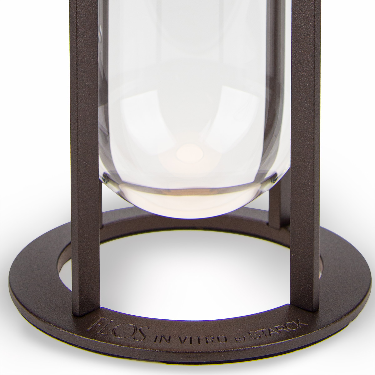 Flos In Vitro Unplugged LED Akkuleuchte, 3000 K, dunkelbraun, Sockel mit Hersteller-Logo