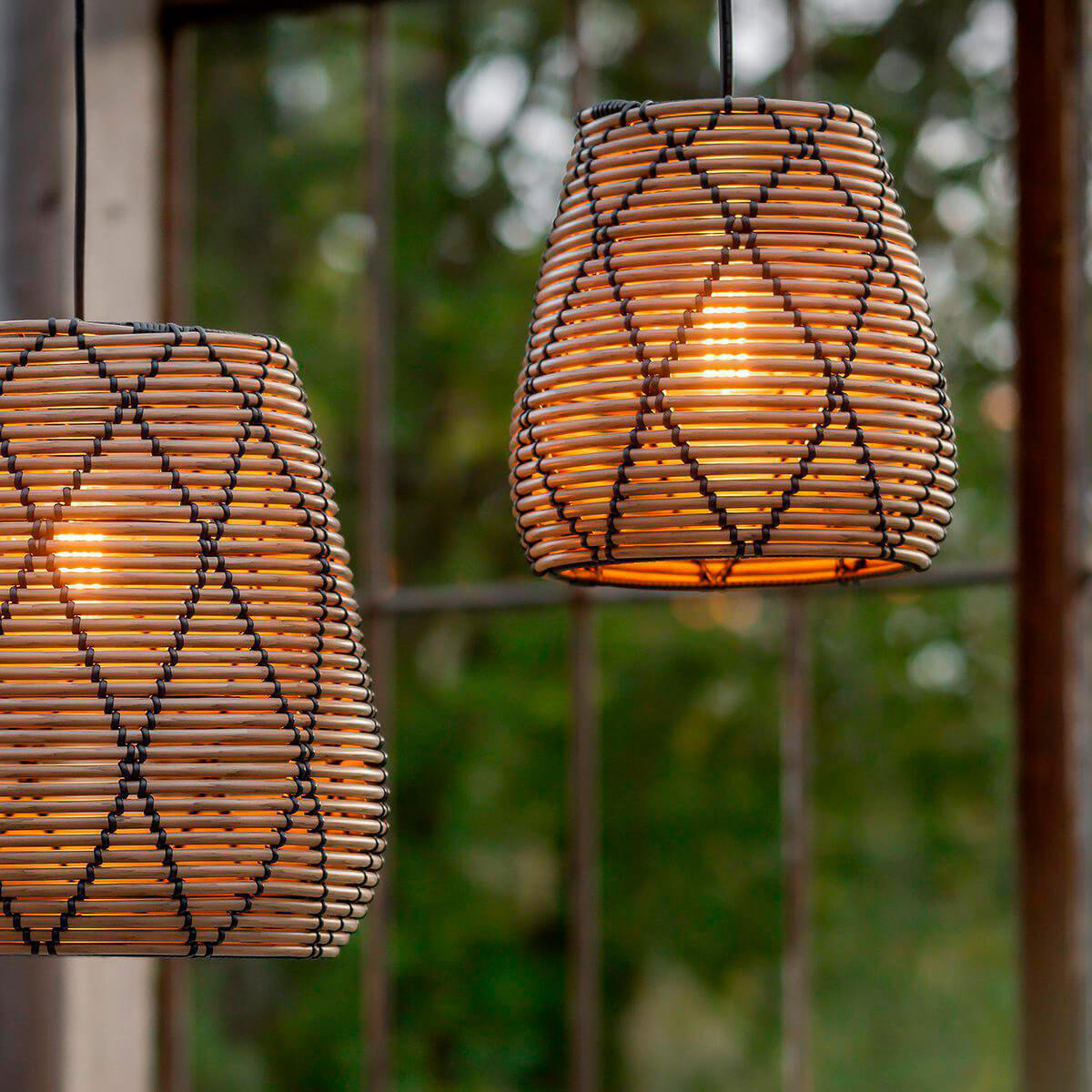 PR Home Lollo Outdoor Pendelleuchte, Ø: 28 cm und Ø: 38 cm, natur / schwarz