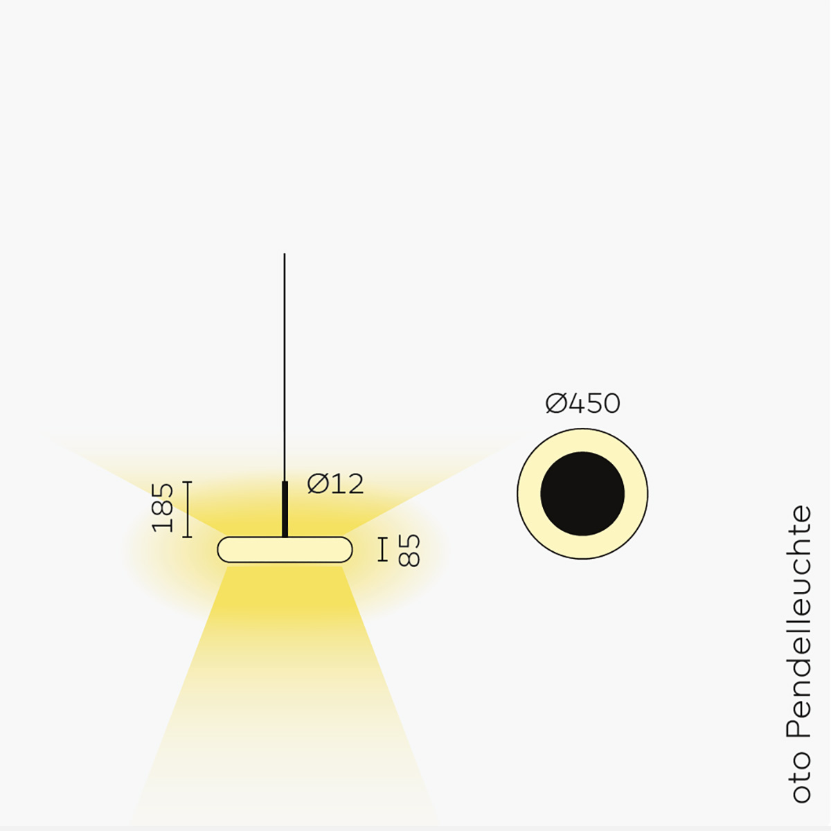 Belux Oto-34 LED Pendelleuchte, Wireless Dim, Maßzeichnung