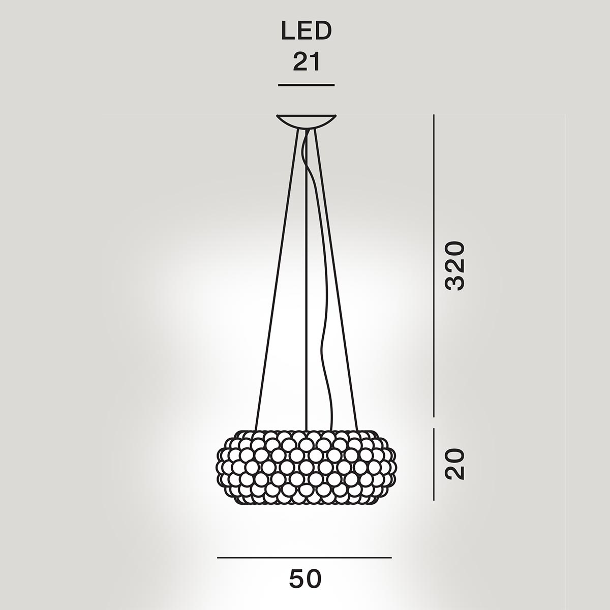 Foscarini Caboche Plus Media MyLight LED Sospensione, Maßzeichnung