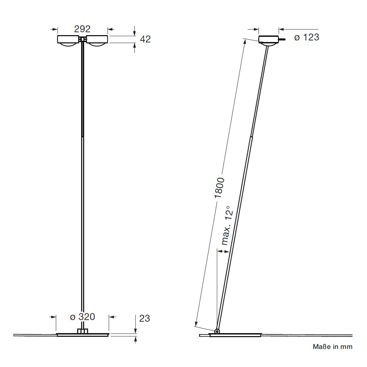 Occhio Sento E terra "air" LED Stehleuchte, 2700 K, Maßzeichnung