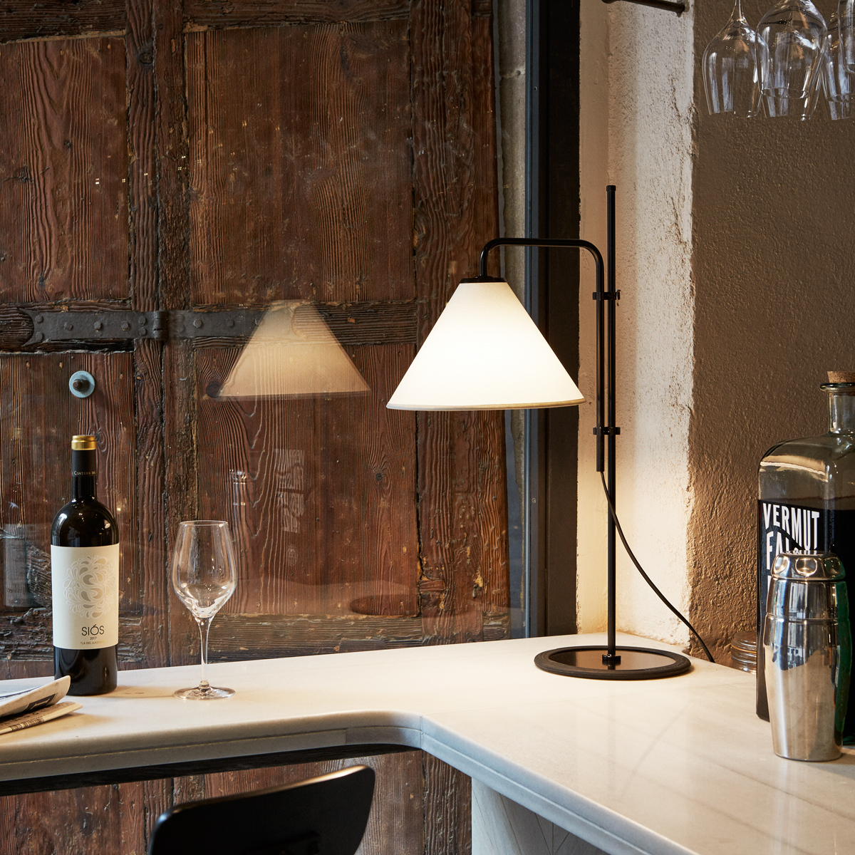 Marset Funiculí S Fabric Tischleuchte, schwarz, Schirm: weiß