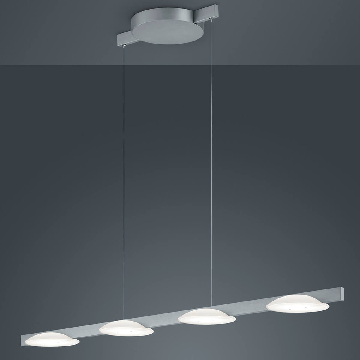 Helestra Pole LED Pendelleuchte, mit Casambi-Modul, 4-flg., Nickel matt eloxiert