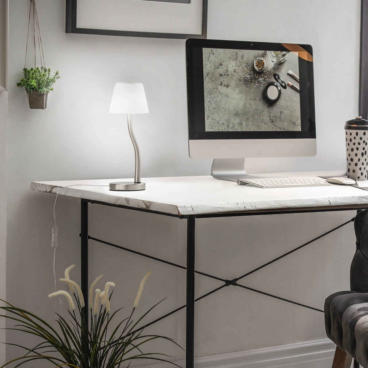 Fabas Luce Ibla LED Tischleuchte, Nickel satiniert