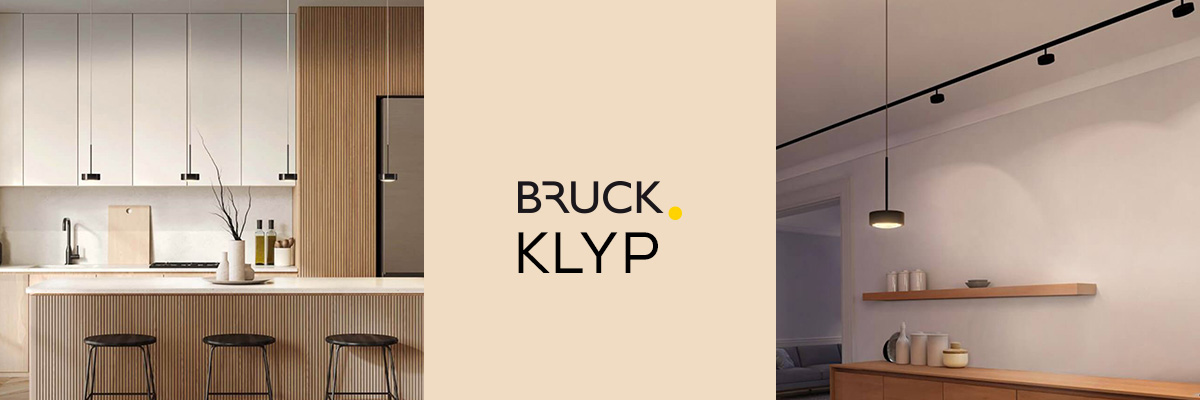 Bruck Klyp Systemleuchten in moderner Küche und Wohnraum