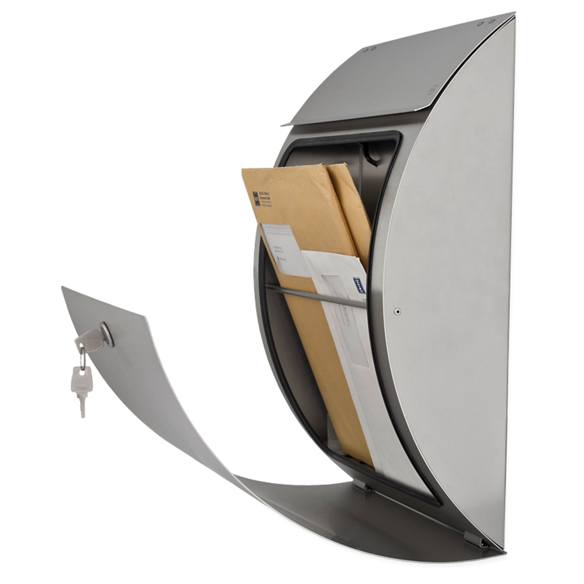 Heibi La Ola Briefkasten, Edelstahl, geöffnet