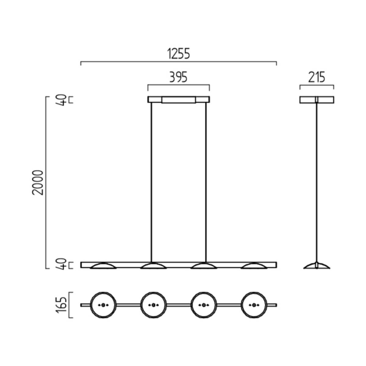 Helestra Pole LED Pendelleuchte, mit Casambi-Modul, 4-flg., Maßzeichnung