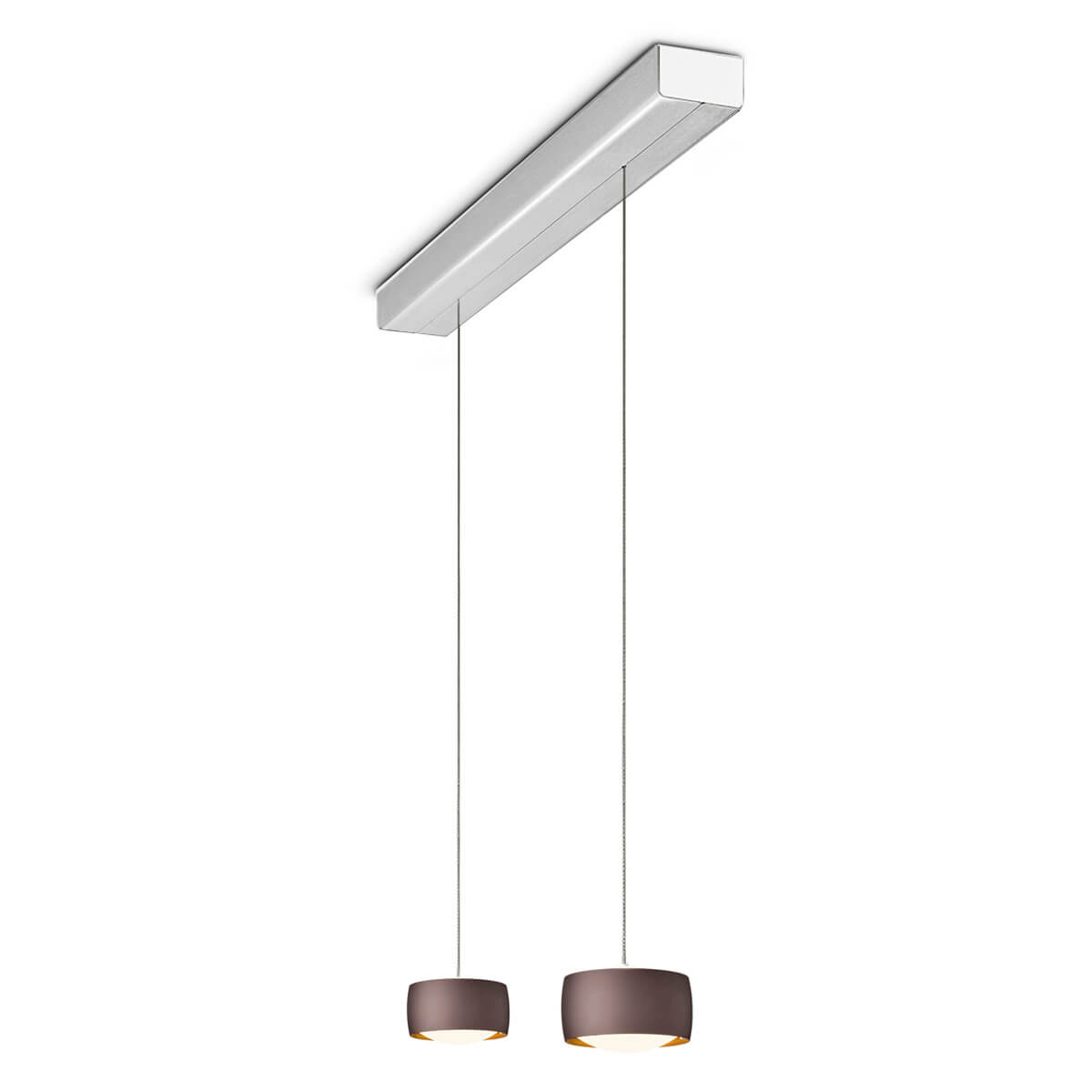 Oligo Grace LED Pendelleuchte, 2-flg., TW, unsichtbare Höhenverstellung, Baldachin: Alu gebürstet, Brazilian brown