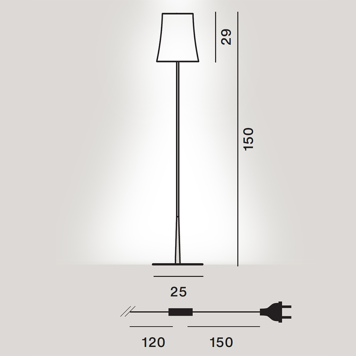 Foscarini Birdie Easy Lettura Terra, Maßzeichnung