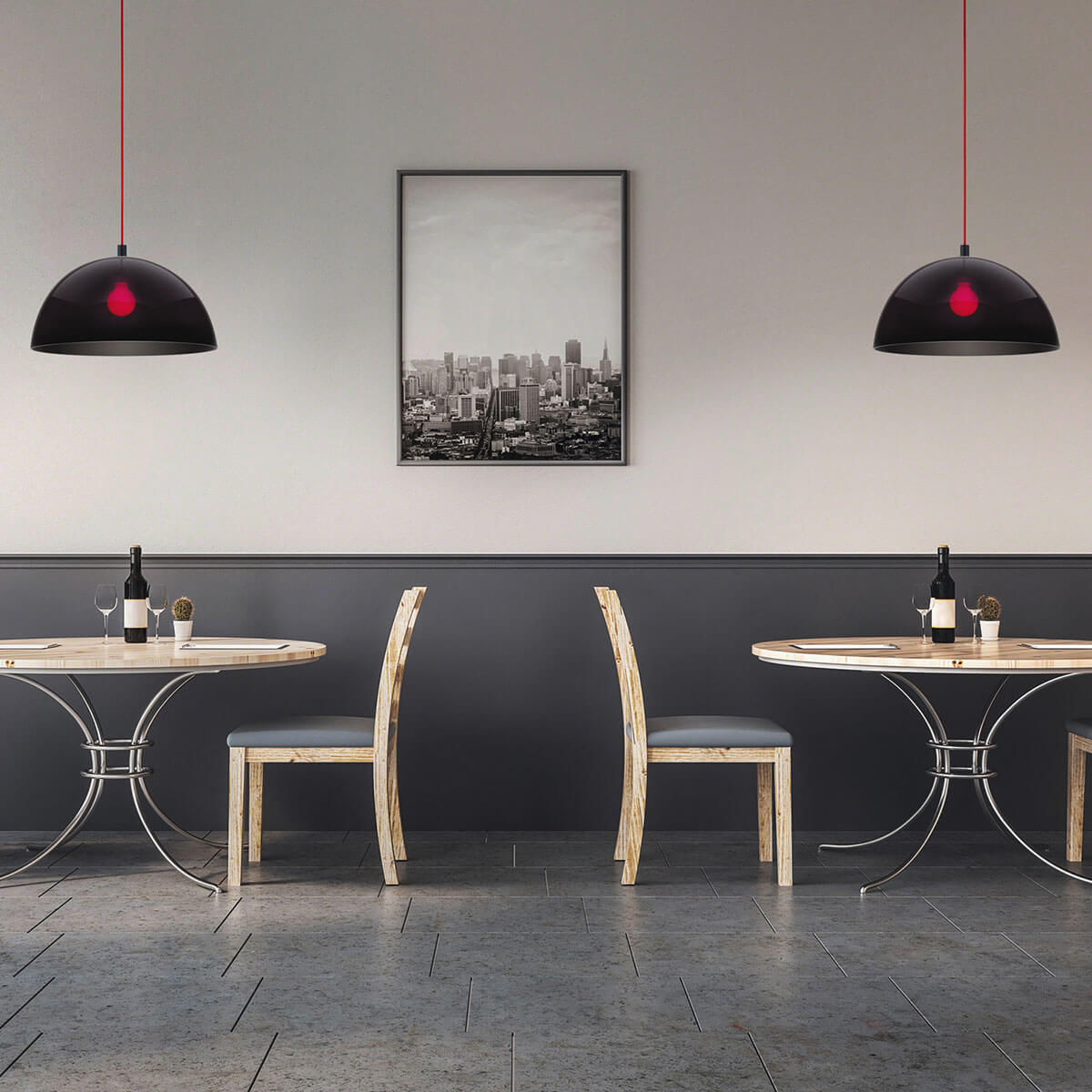 Helestra Doro Pendelleuchte, Ø: 50 cm, Kabel: rot, schwarz matt / Acrylglas schwarz