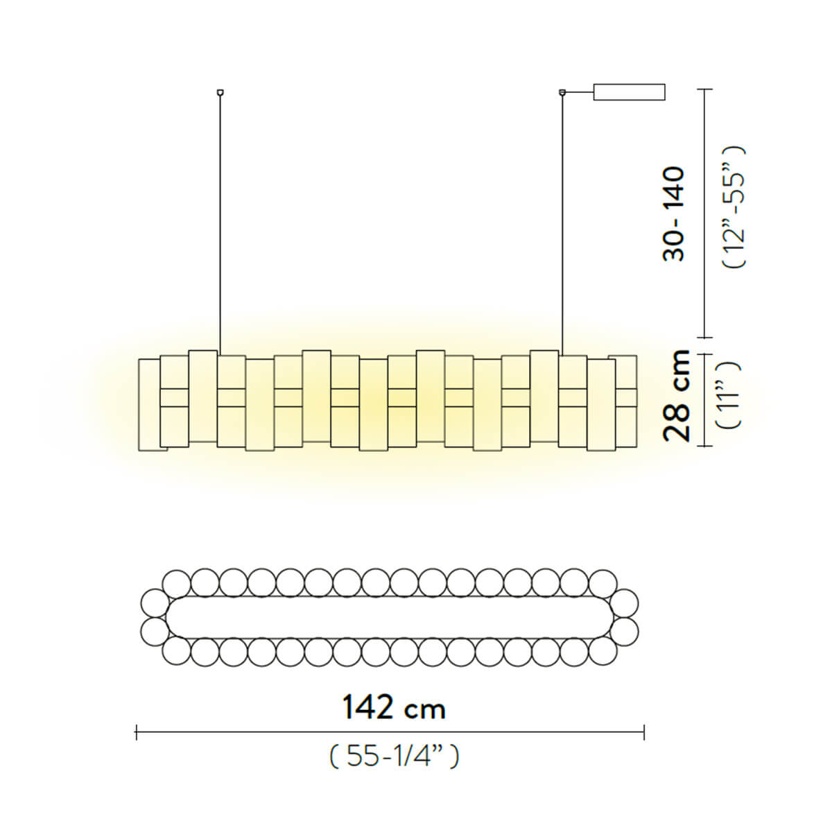 Slamp La Lollo LED Suspension Linear 140, Maßzeichnung