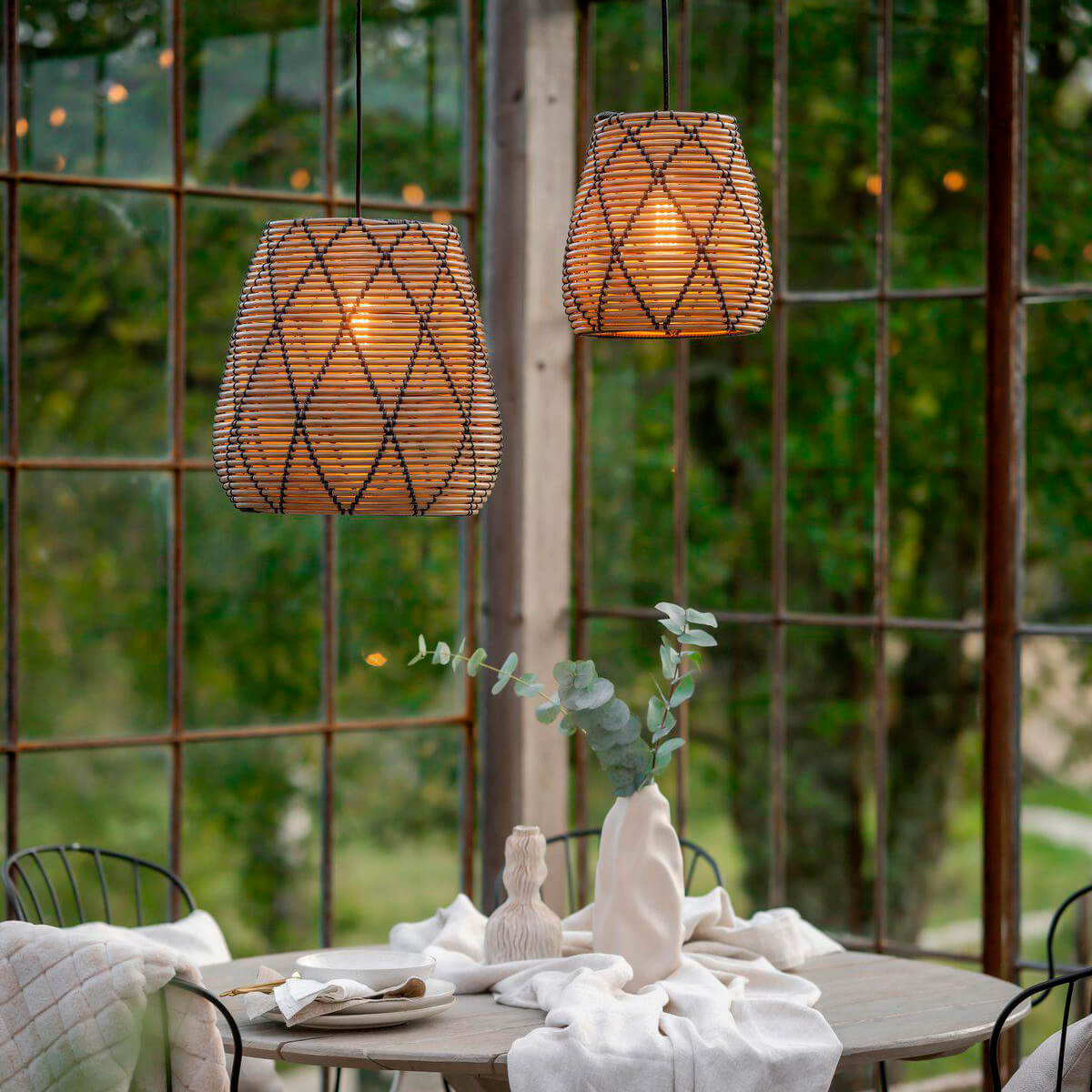 PR Home Lollo Outdoor Pendelleuchte, Ø: 28 cm und Ø: 38 cm, natur / schwarz