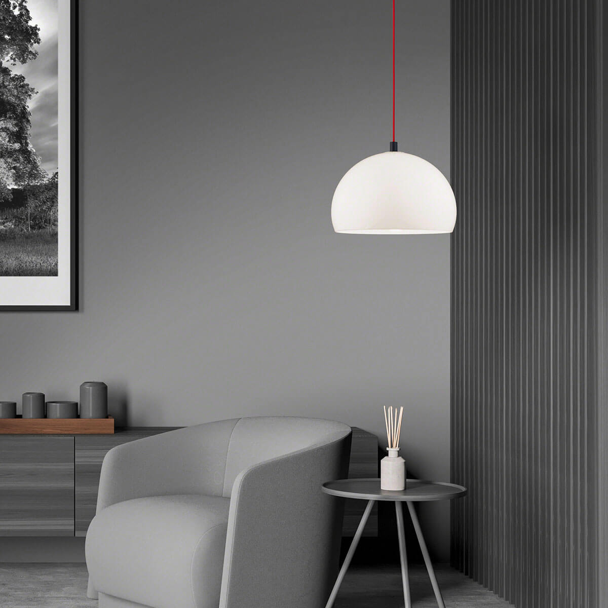 Helestra Doro Pendelleuchte, Ø: 40 cm, Kabel: rot, schwarz matt / Acrylglas weiß