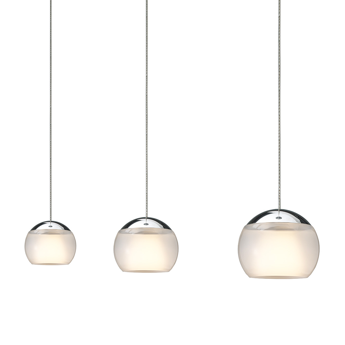 Oligo Balino LED Pendelleuchte, 3-flg., unsichtbare Höhenverstellung, Baldachin: weiß matt, Chrom / satiniert