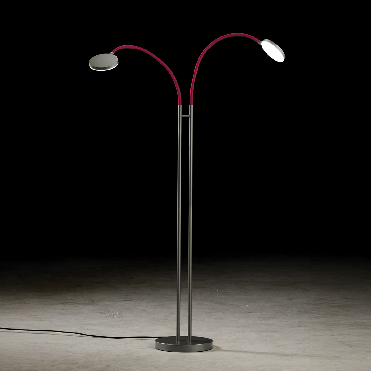 Holtkötter Flex Twin LED Stehleuchte, Platin / rot