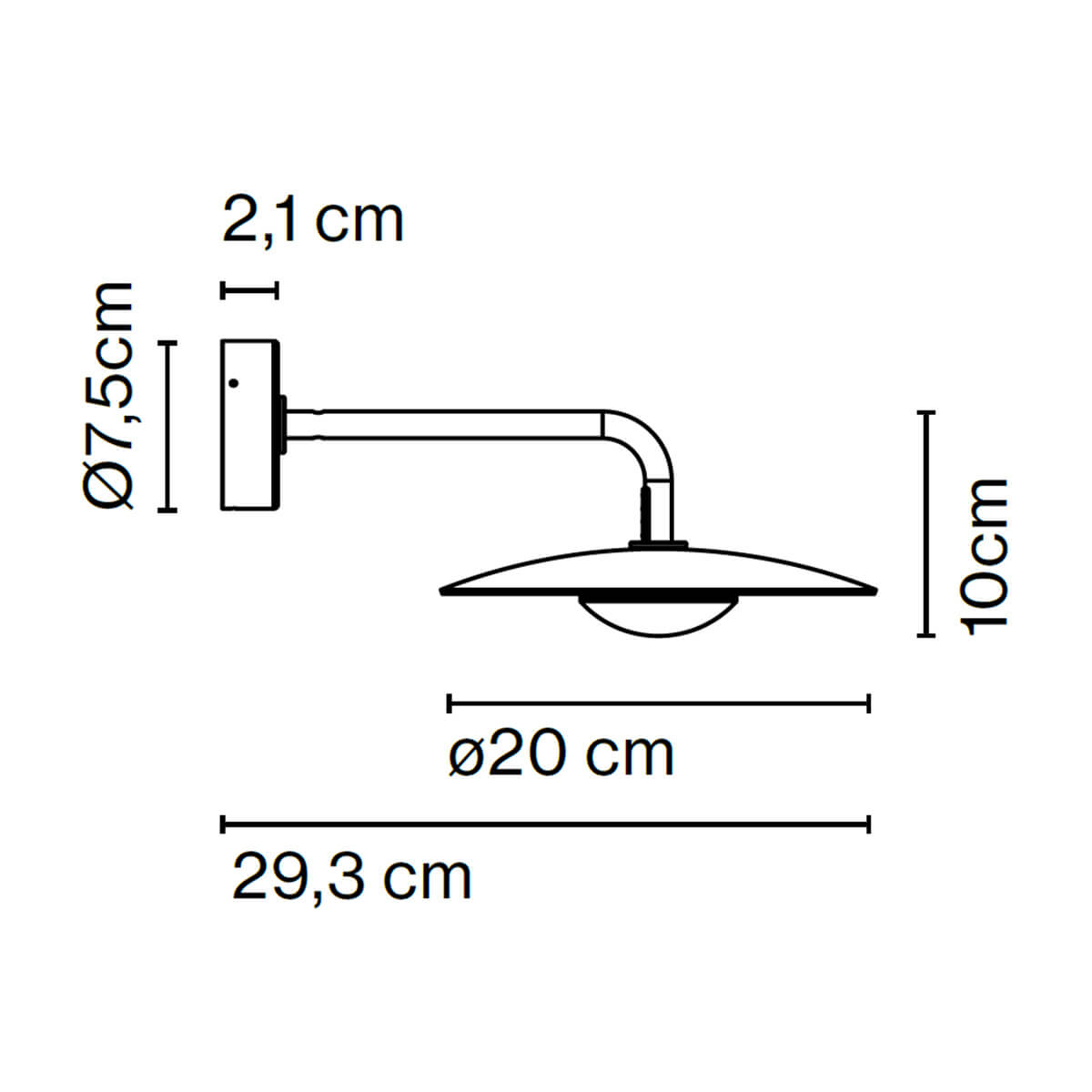 Marset Ginger 20A IP65 LED Wandleuchte, Maßzeichnung