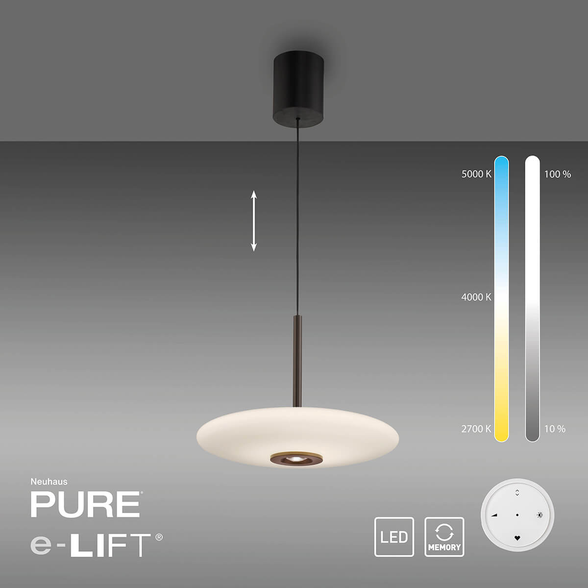 PURE E-Vitrum LED Pendelleuchte mit e-LIFT und CCT