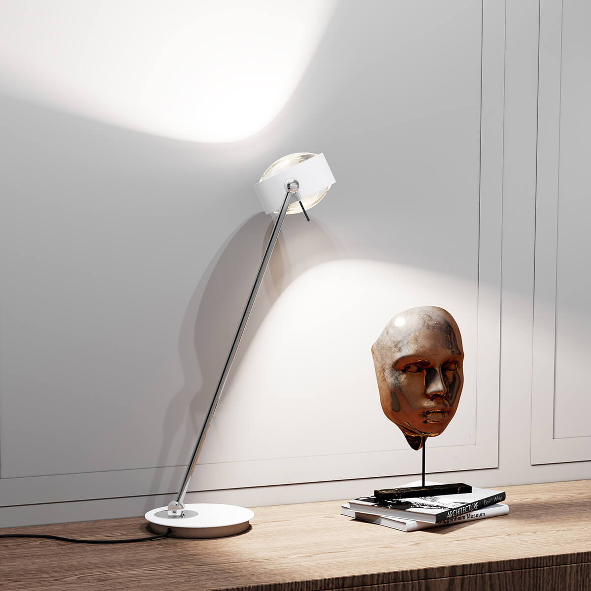 Top Light Puk Maxx Table Tischleuchte, 60 cm, weiß matt / Chrom, mit Linse klar / Linse klar