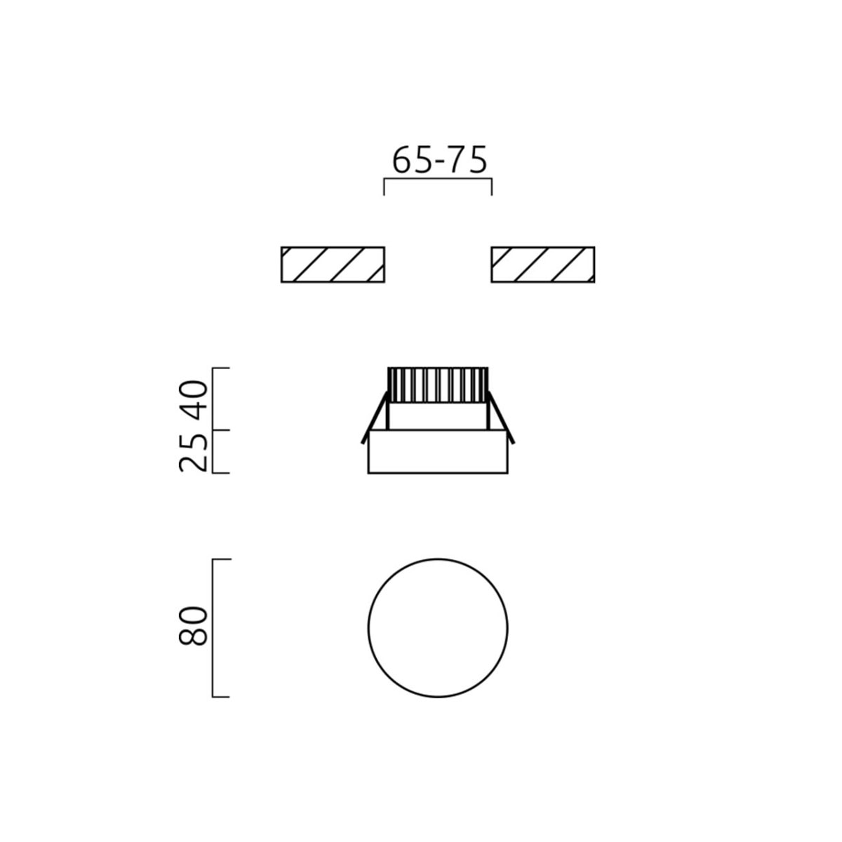 Helestra Iva LED Deckeneinbauleuchte mit Casambi-Modul, Maßzeichnung