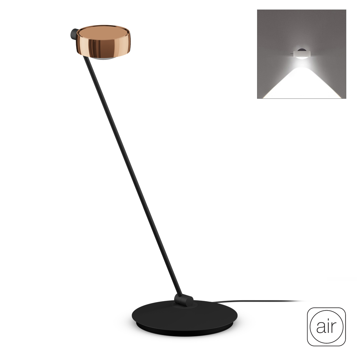 Occhio Sento C tavolo "air" LED Tischleuchte, 80 cm, 2700 K, Ausrichtung: rechts vom Objekt, Roségold / schwarz matt