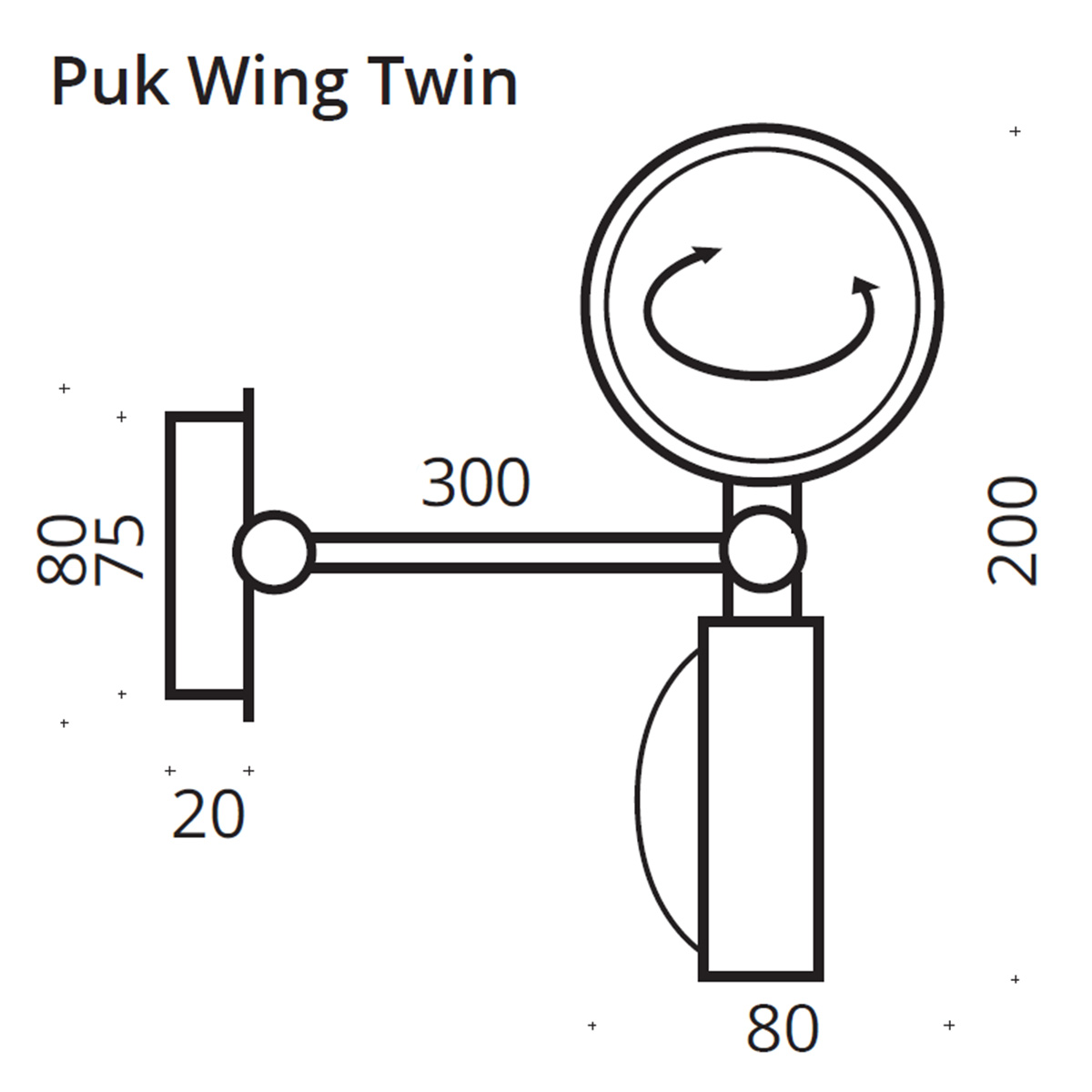 Top Light Puk Wing Twin Wand- / Deckenleuchte, 30 cm, Maßzeichnung