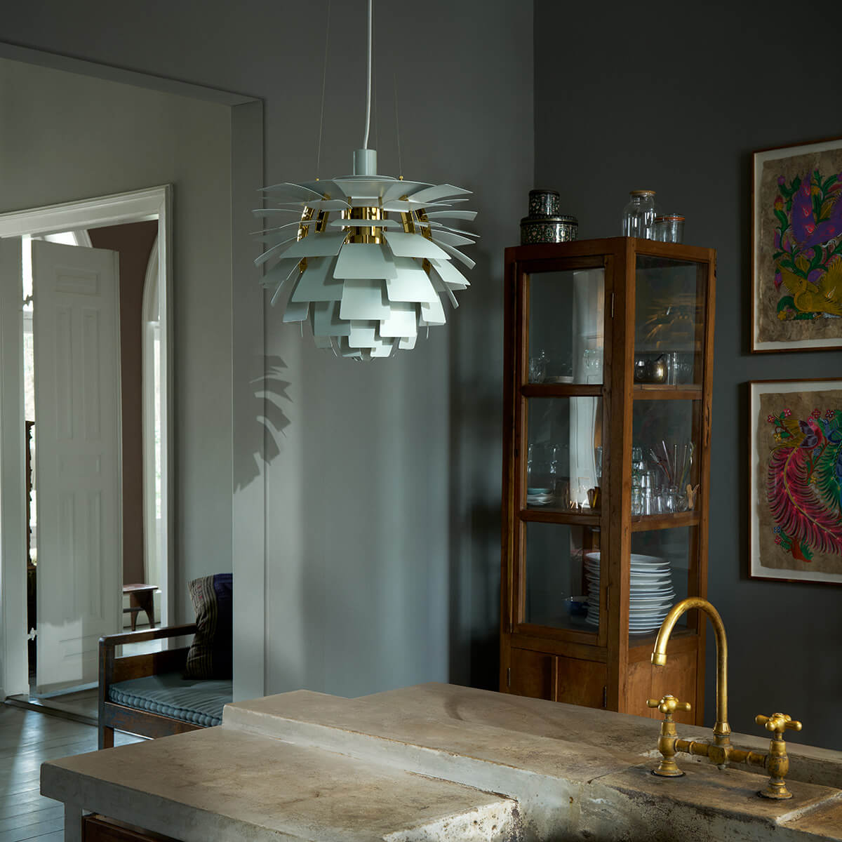 Louis Poulsen PH Artichoke 600 Pendelleuchte, Ø: 60 cm, Dusty green / Messing
