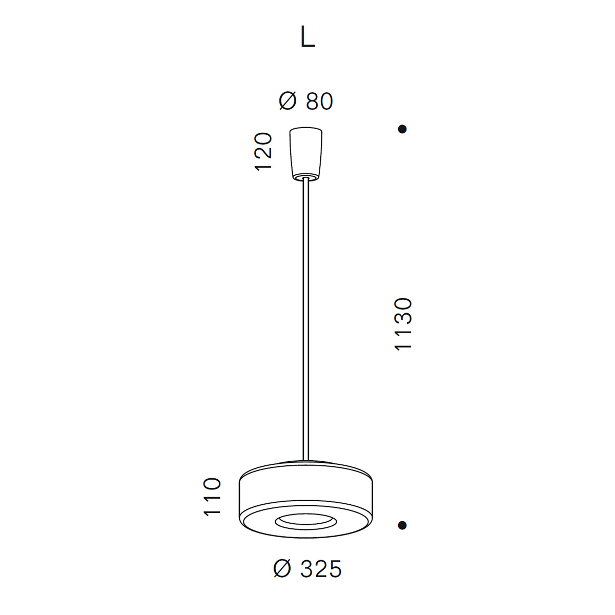 Serien.lighting Curling Suspension Tube L LED Pendelleuchte, Maßzeichnung