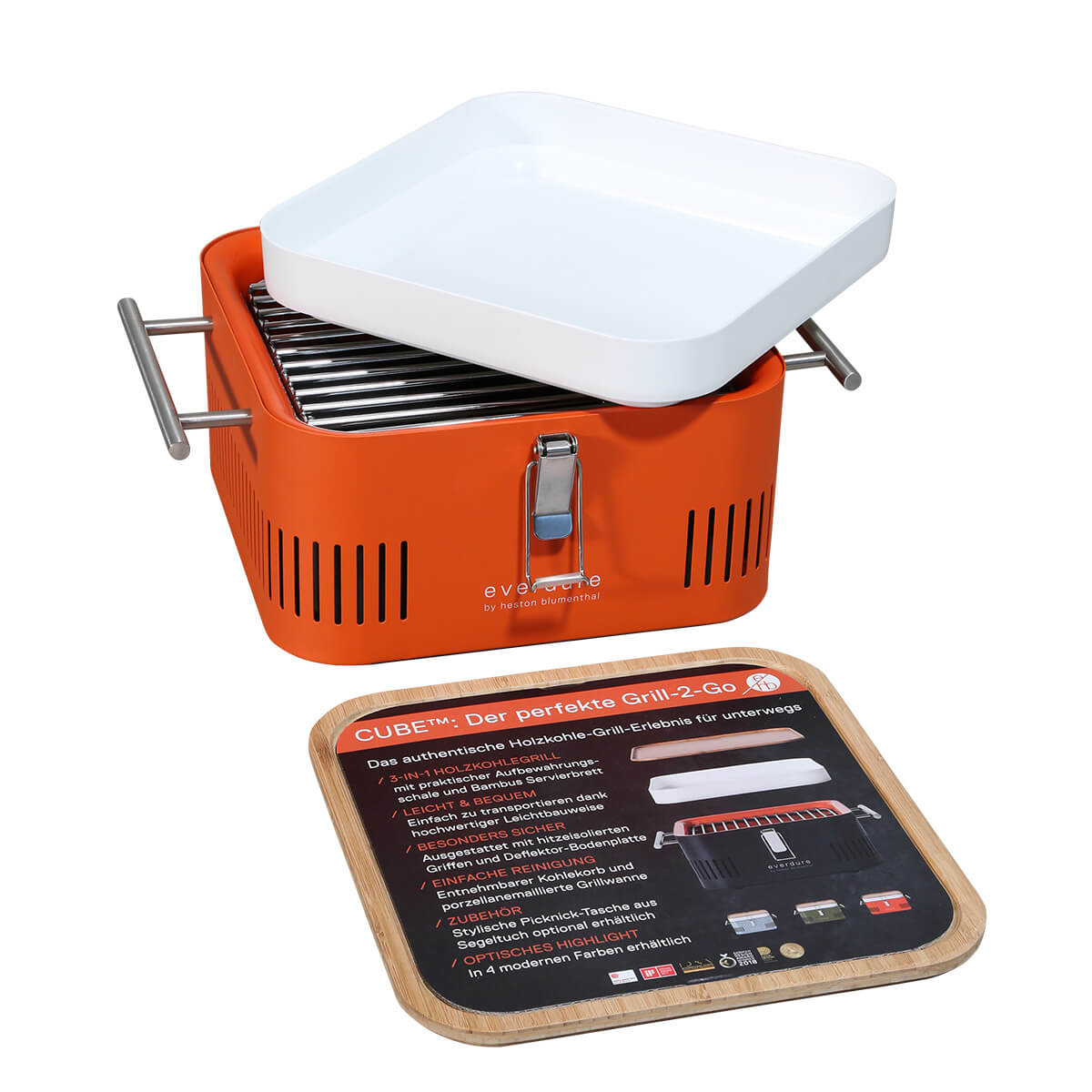 Everdure by heston blumenthal Cube Holzkohlegrill, tragbar, orange