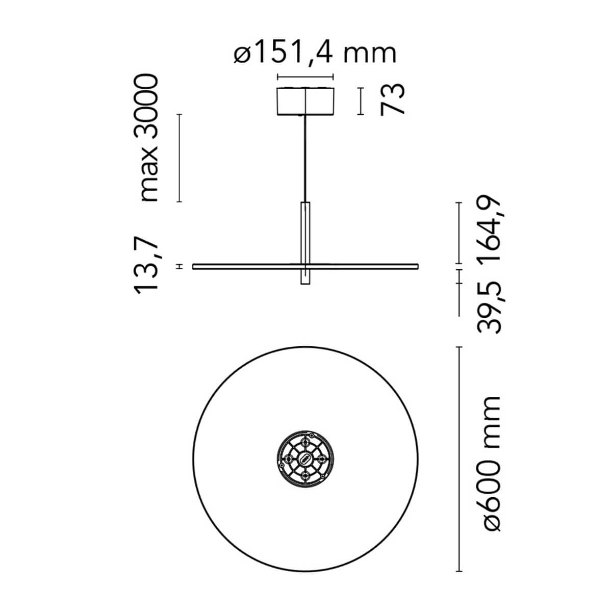 Flos My Disc LED Pendelleuchte, Maßzeichnung
