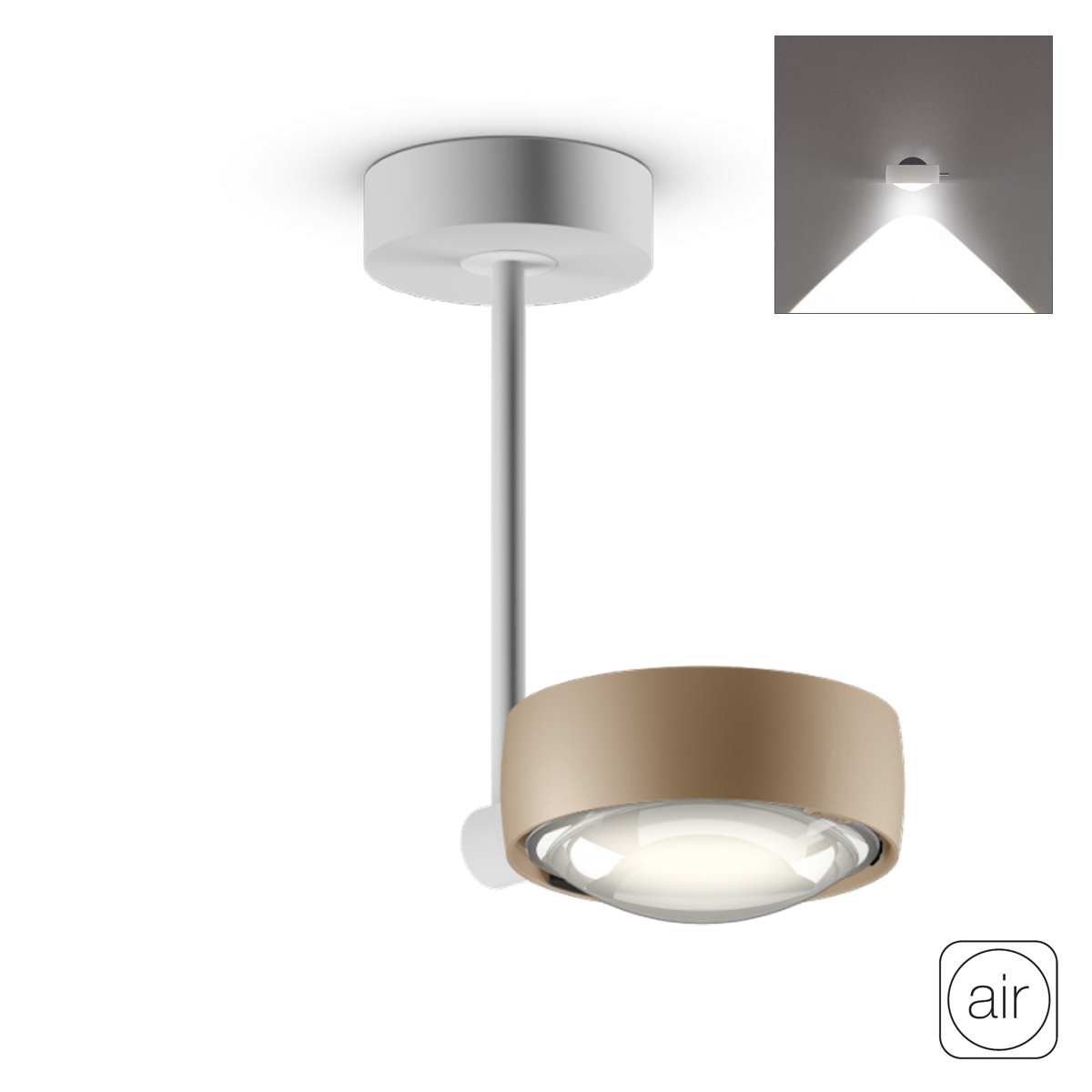 Occhio Sento C faro up "air" LED Deckenleuchte, 2700 K, 20 cm, gold matt / weiß matt