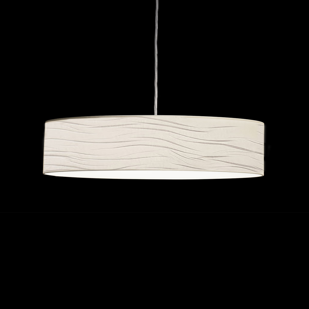Holtkötter Vita P Pendelleuchte, Ø: 50 cm, Nickel matt, Chintz Wellenoptik weiß