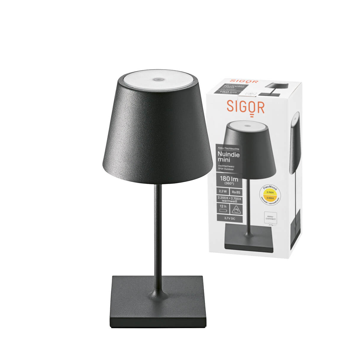 Sigor Nuindie mini LED Akkuleuchte, Flex-Mood, nachtschwarz, Verpackung