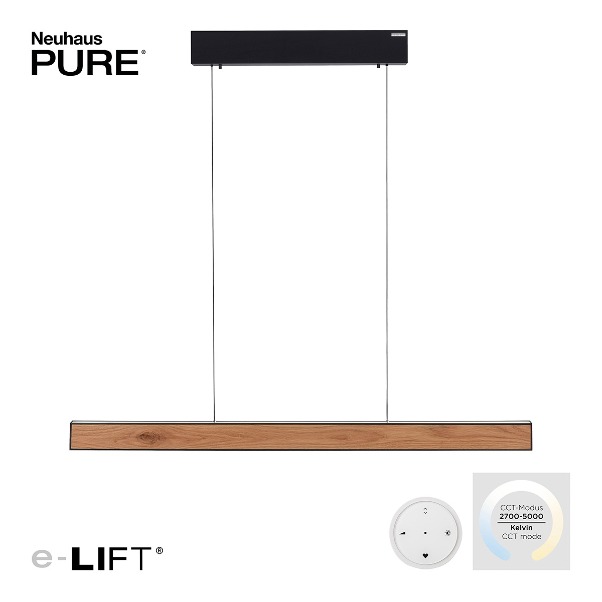Neuhaus PURE E-Motion LED Pendelleuchte, schwarz / Eiche