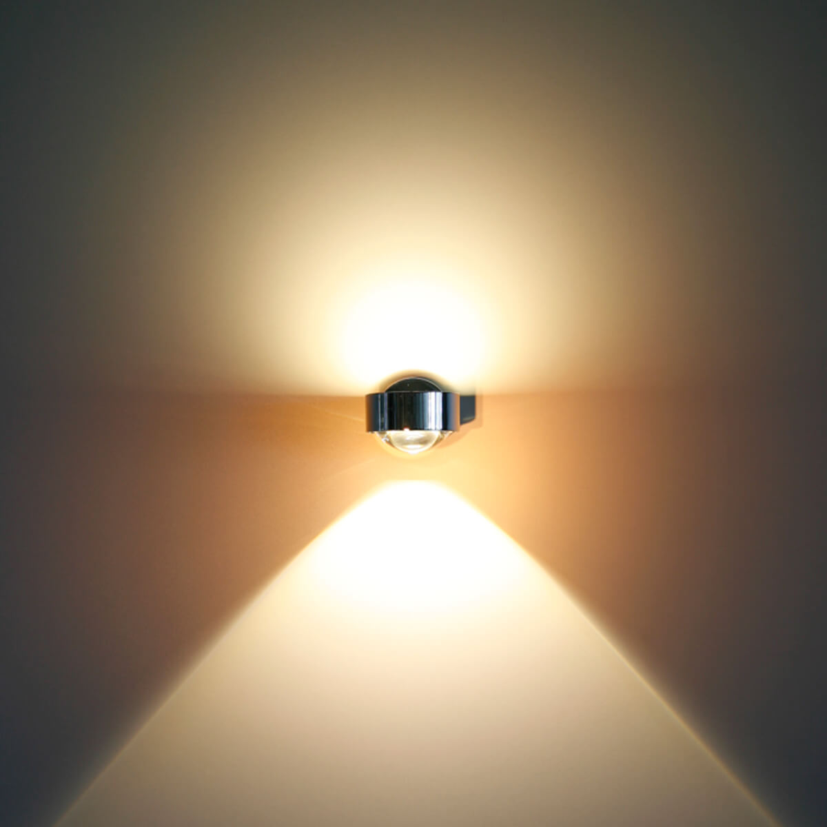 Top Light Puk Mini Wall LED Wandleuchte, Chrom, mit Linse klar / Glas satiniert