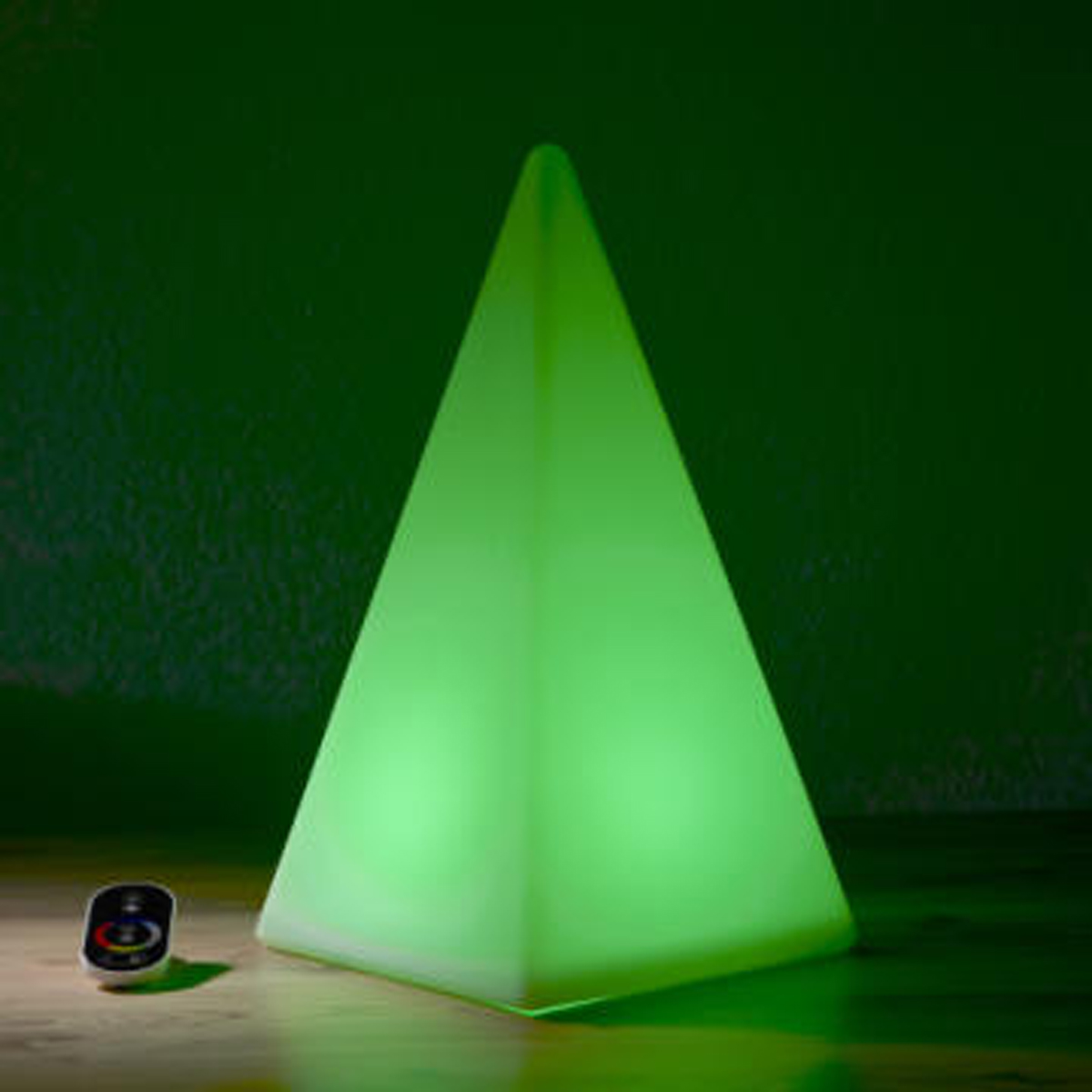 Epstein-Design Pyramide RGB LED Akkuleuchte, Höhe: 36 cm, weiß, mit Funkfernbedienung (inbegriffen), grünes Licht
