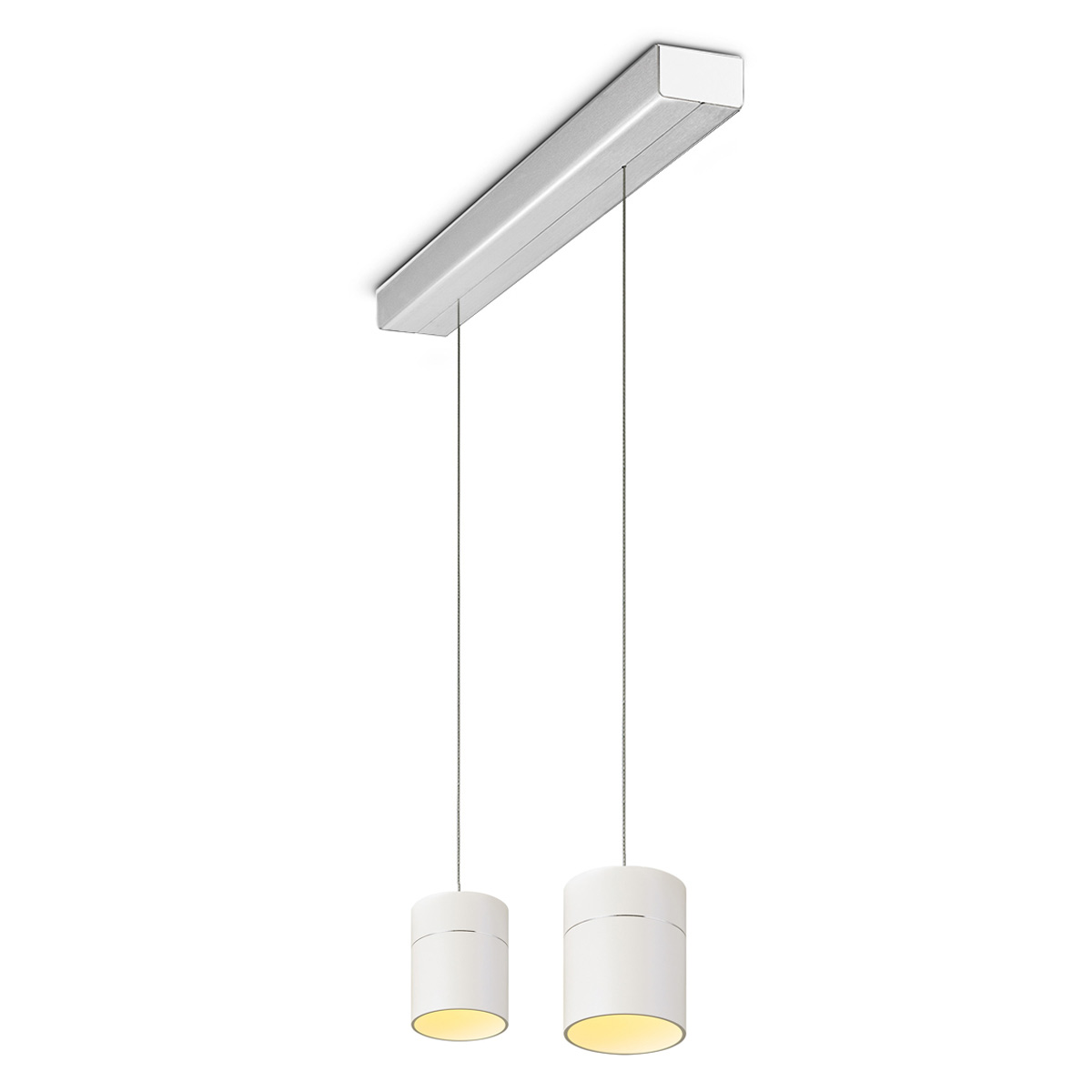 Oligo Tudor M LED Pendelleuchte, 2-flg., TW, unsichtbare Höhenverstellung, Baldachin: Alu gebürstet, weiß matt (creme)