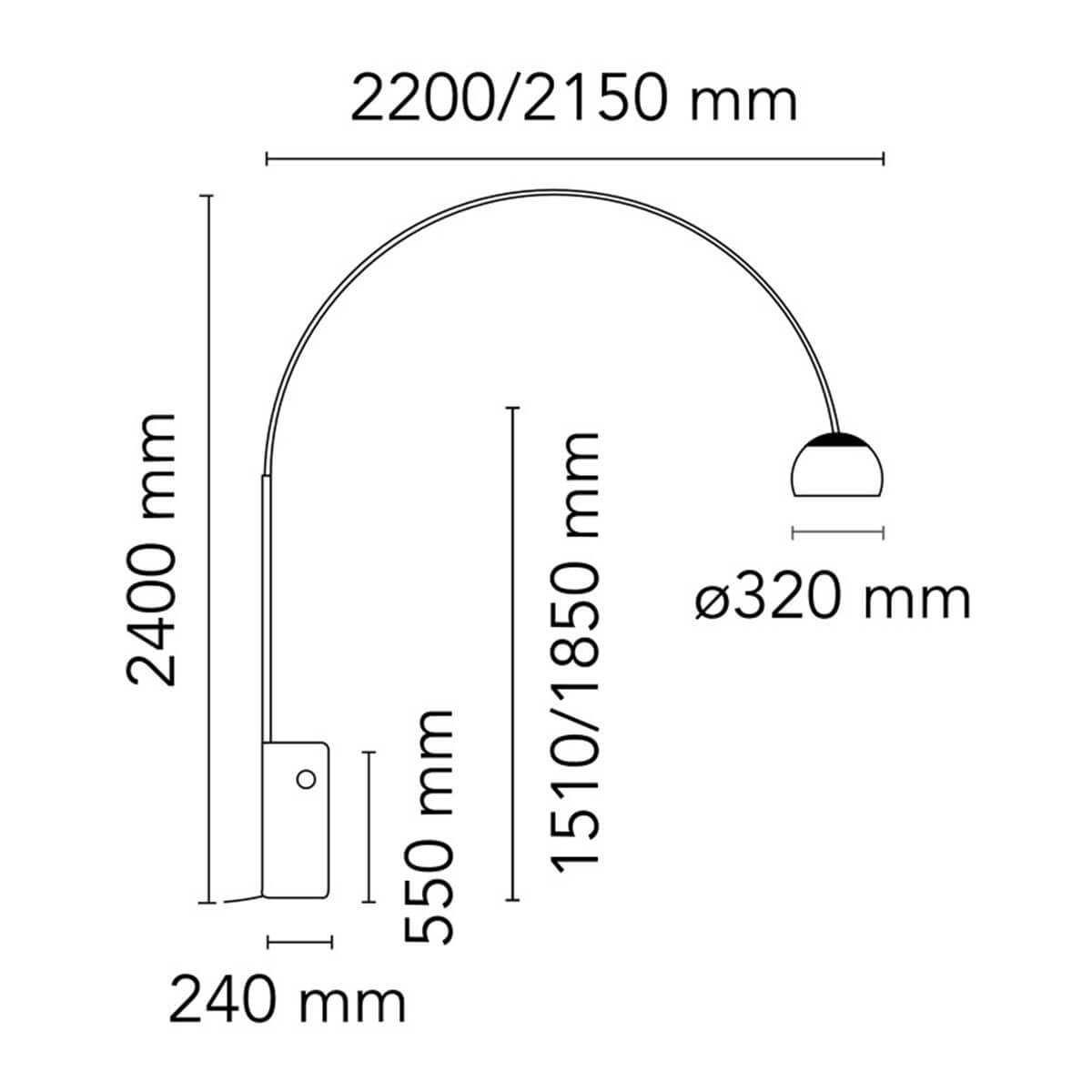 Flos Arco K 2022 Limited Edition Bogenleuchte, Maßzeichnung