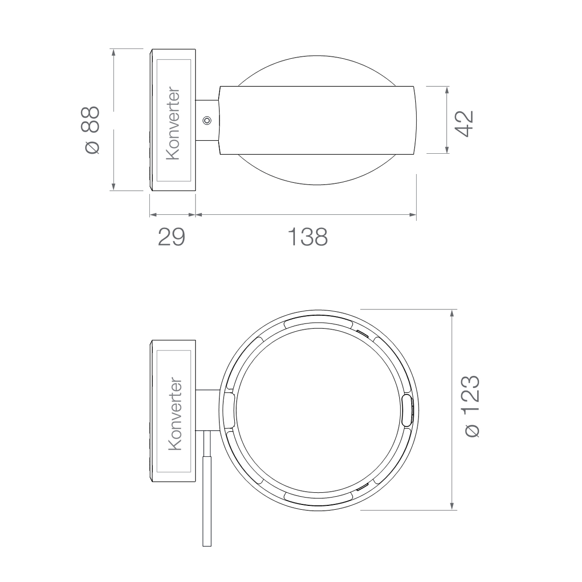 Occhio Sento D verticale up LED Wandleuchte, 2700 K, Maßzeichnung