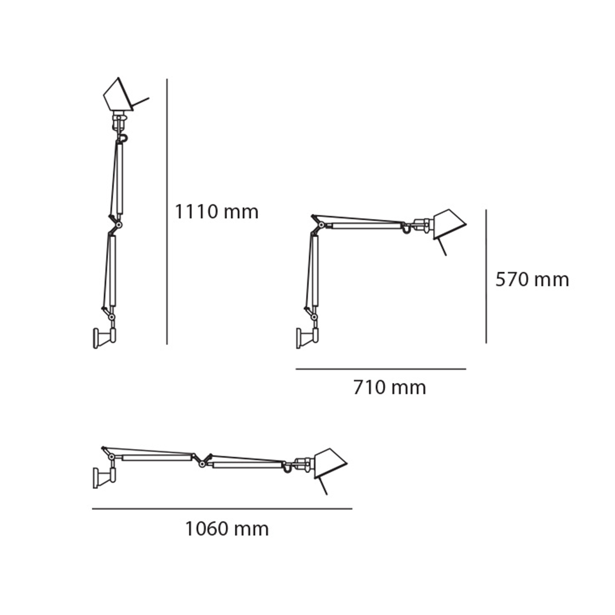 Artemide Tolomeo Mini Parete, Maßzeichnung