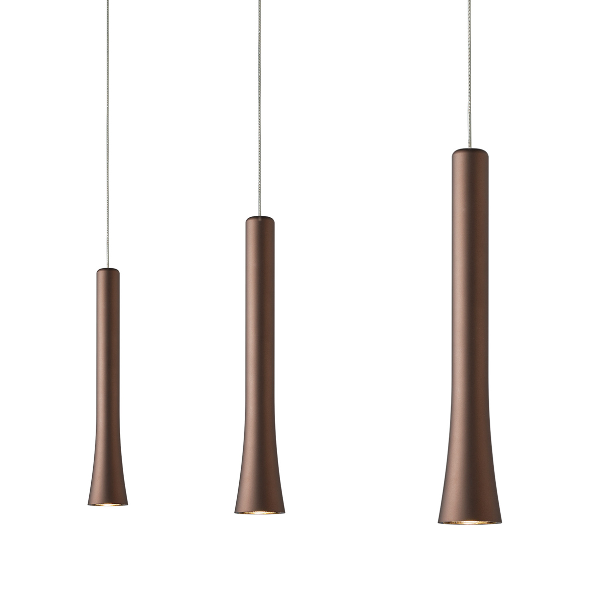 Oligo Rio LED Pendelleuchte, 3-flg., unsichtbare Höhenverstellung, Baldachin: weiß matt, Brazilian brown