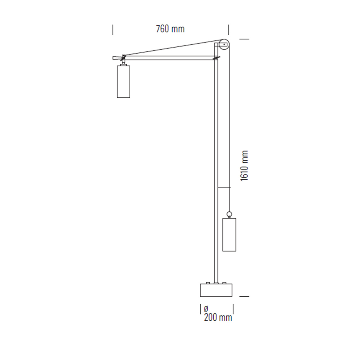 Tecnolumen BH 23 Bauhaus Stehleuchte, Maßzeichnung