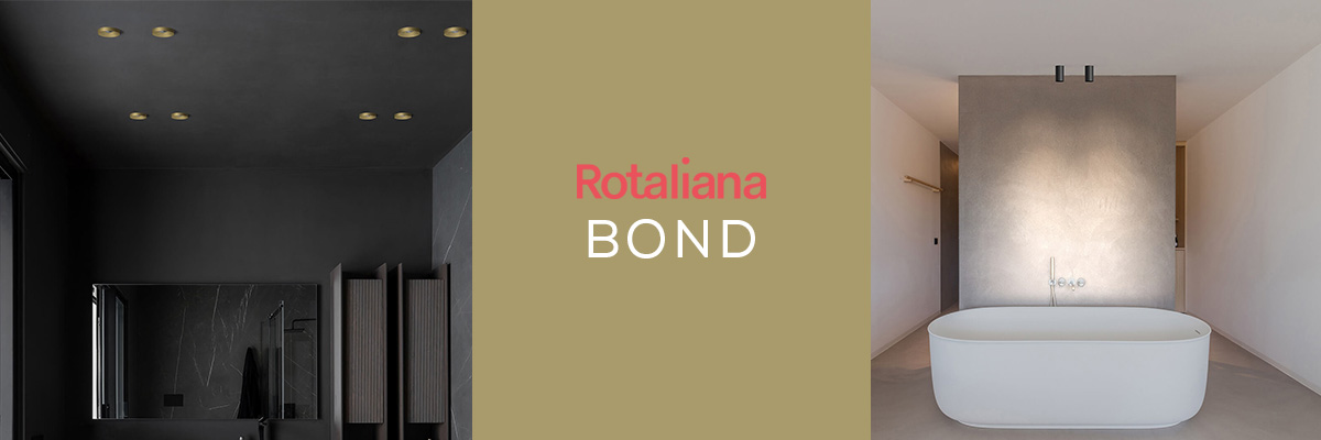 Rotaliana Bond Leuchtenkollektion mit dezenten Deckenstrahlern im modernen Bad