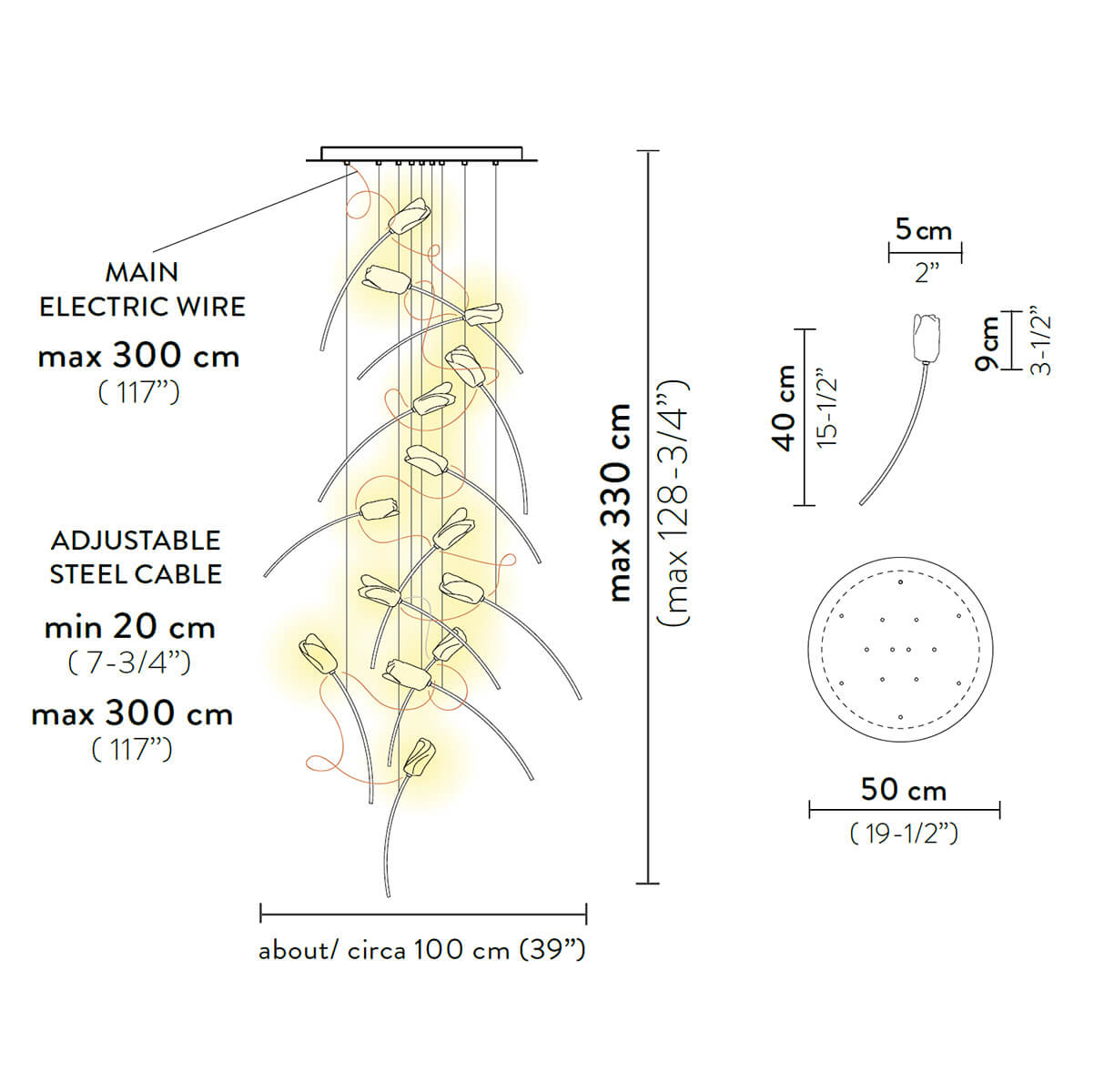 Slamp Tulip 14 Round LED Suspension, Maßzeichnung