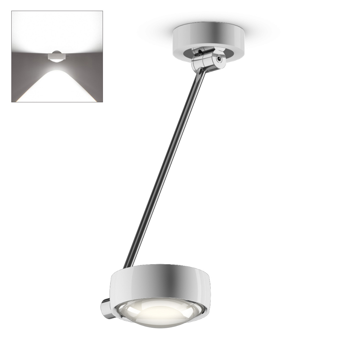 Occhio Sento E soffitto singolo up LED Deckenleuchte, 40 cm, 2700 K, Chrom / weiß glänzend